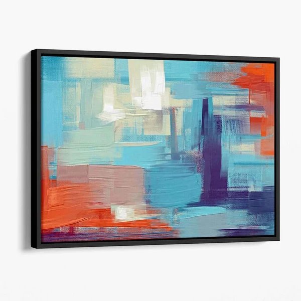 Abstrakter Sonnenuntergang in Blau, Lila und Orange – Leinwanddruck Hover Image