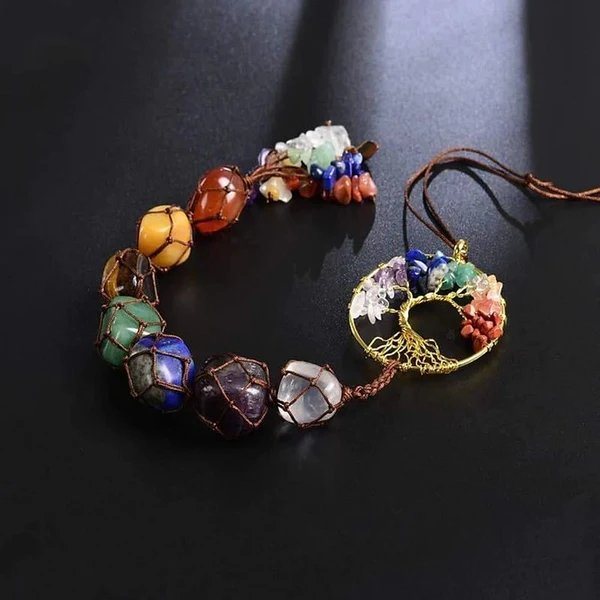 7 Chakra Stein Heilung Kristall Lebensbaum Dekoration Hover Image