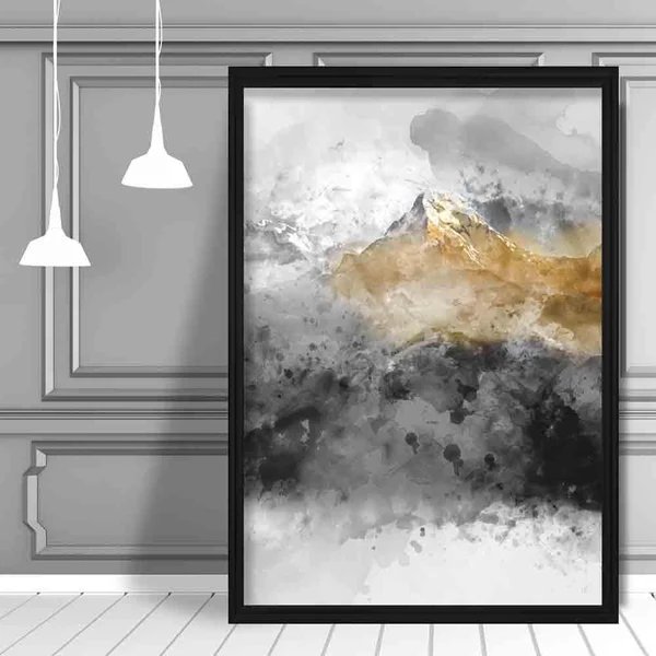 Schwarz-gelber Aquarell-Bergkunstdruck Nr. 2