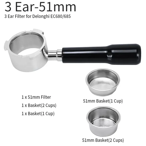 51-mm-Kaffeefilter für Delonghi EC680 und EC685, Ersatzfilterkorb, Espressomaschinengriff, Café-Zubehör Hover Image