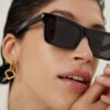 Damen quadratische Sonnenbrille mit transparenten Gläsern und stilvollem Design