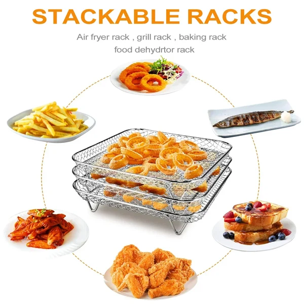3-Tier Edelstahl Air Fryer Rack Universelles Stapelbares Zubehör Hover Image