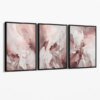 Abstraktes Set aus 3 Leinwandbildern in zartem Rosa und Weiß