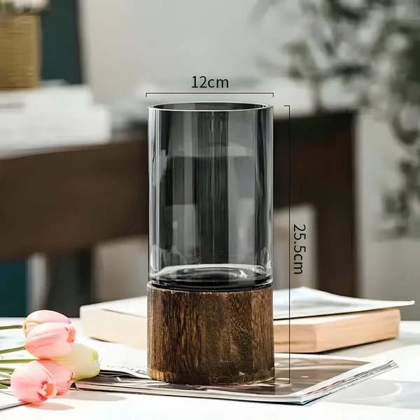 Tranquilbloom Vase – Europäische Hydroponik-Vase aus Holz und Glas