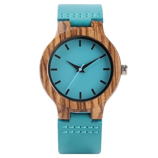 Damen Bambus Holz Uhr - Armbanduhr Türkis