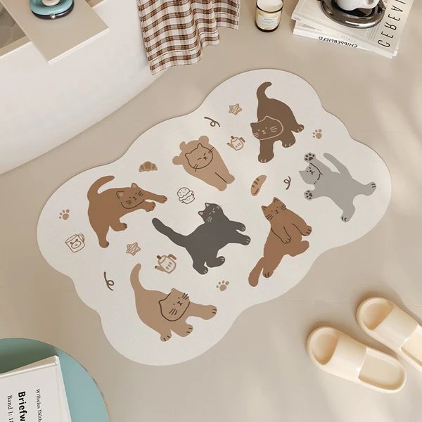 Adorable Katzenthema Badezimmermatte Hover Image