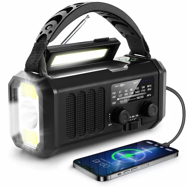 Notfall-Welle-Krisen-Radio – Notfallradio mit Powerbank, LED-Taschenlampe, Dynamo und Kompass