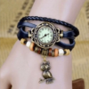 Vintage-Armbanduhr mit Eule und Boho-Chic-Armband – Gewebte Armbanduhr im Manschettenstil für einen trendigen Look!