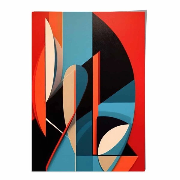 Abstrakter Kunstdruck mit farbenfrohen Formen, Blau, Rot, Beige, Nr. 3