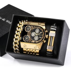 Große Zifferblatt Uhr Quarz Geschäfts Herren Geschenkset