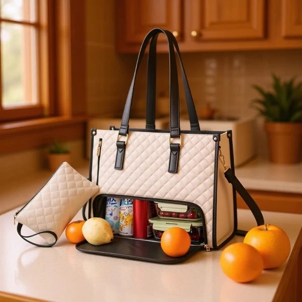 Damen Multifunktionale Einkaufstasche mit isoliertem Innenfach und zusätzlicher Clutch