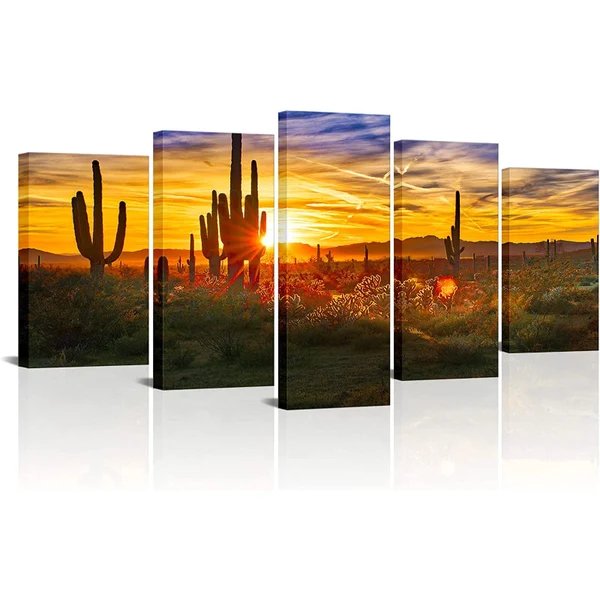 Set aus 5 Wandbildern mit Wüsten-Sonnenuntergangsmotiven