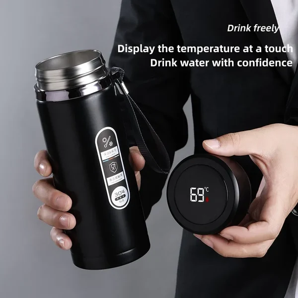 800ml-1L Edelstahl Thermoskanne – Tragbarer Vakuumflasche mit LED-Temperaturanzeige
