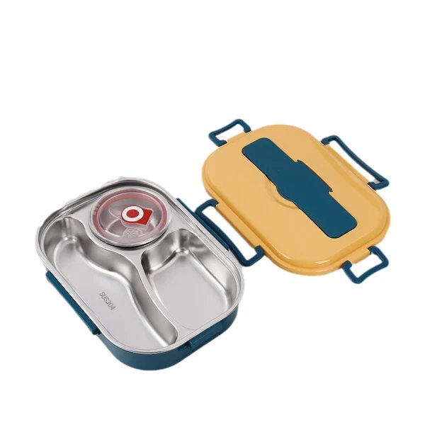 Thermo-Lunchbox aus Edelstahl – innen aus Edelstahl – 3 oder 4 Fächer mit Suppenschüssel – Wanduhr