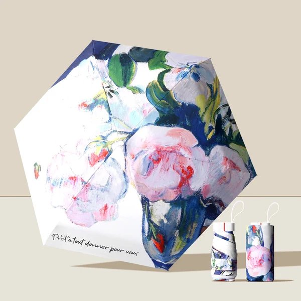 Damen Faltregenschirm mit floralen Akzenten