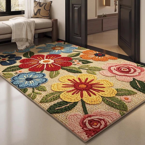 Floral gestickter Bereich Teppich Hover Image