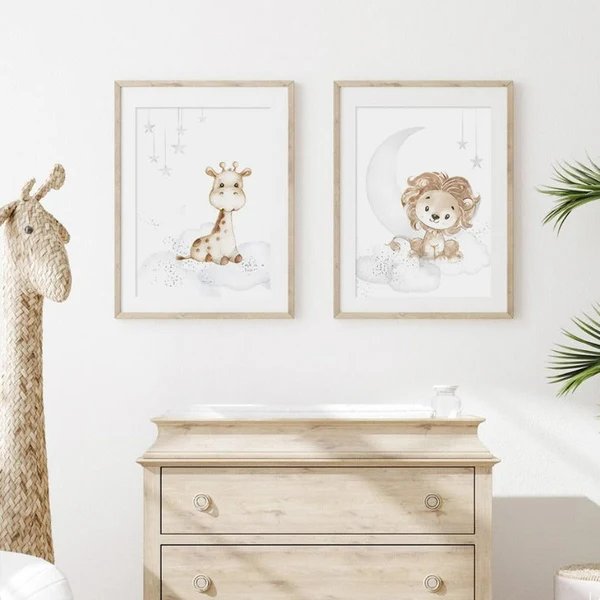Süße Cartoon Afrikanische Tiere Kinderzimmer - Leinwand Wand Kunst Druck