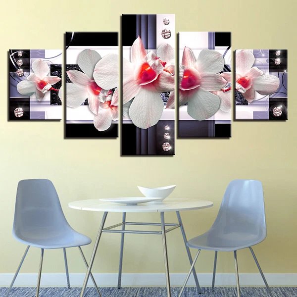 Zarte Pink Zentrale Orchideen 5 Teile - Leinwand Wandkunst Malerei