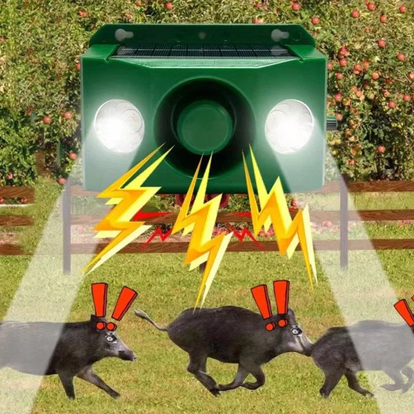 Solarbetriebenes Tierabwehrgerät | Blinkende LED & akustischer Alarm | Wetterfest für den Außenbereich