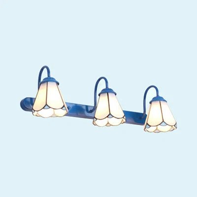 Konische Vanity Lichtarmatur Tiffany Weiß/Blaue Glas 3 Köpfe Wandmontage Licht für Badezimmer
