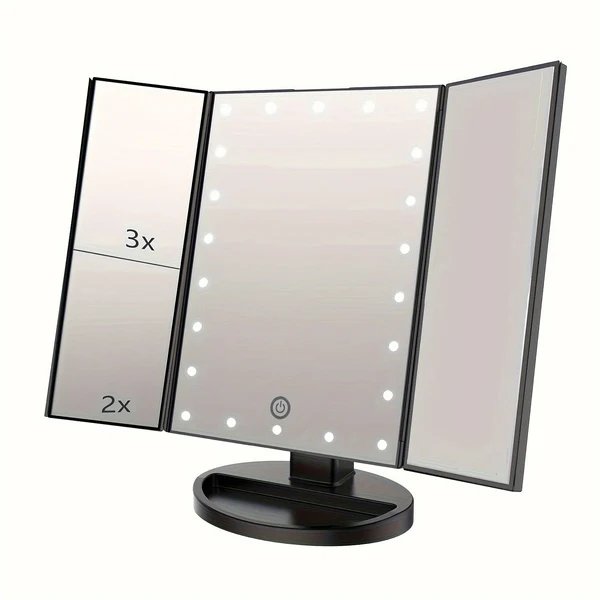 GlowMirror – Zusammenklappbarer LED-Make-up-Spiegel mit 3x/2x Vergrößerung
