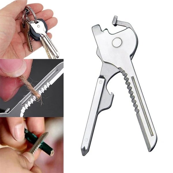 6-in-1-Schlüsselring Multifunktionswerkzeug Mini-Multitool-Schlüsselanhänger Pocket Edelstahl-Klappbar Swiss Tech Einfacher Flaschenöffner-Schlüsselanhänger