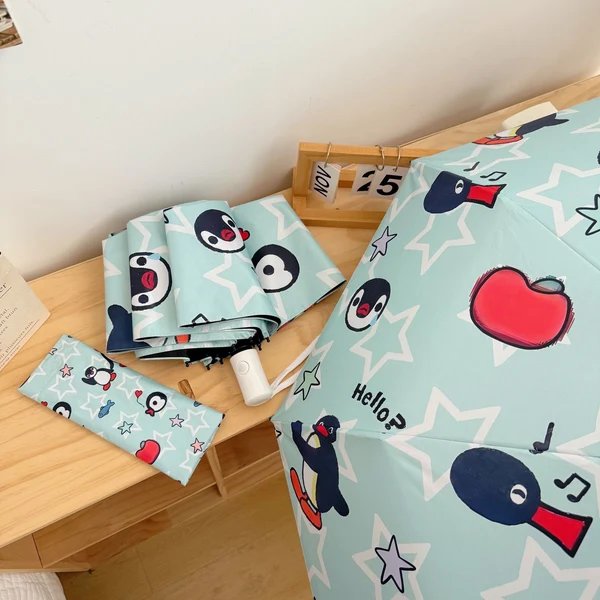 Damen faltbarer Regenschirm mit verspieltem Pinguin-Design