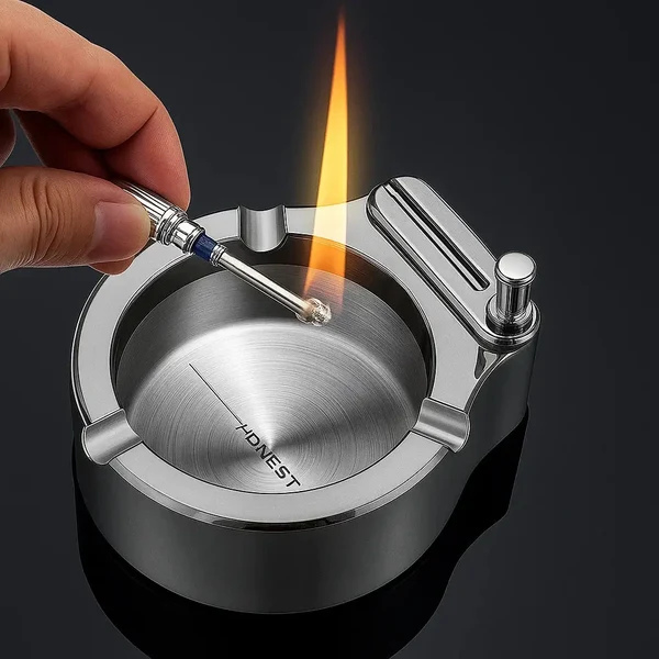 Metallaschenbecher mit Steckfeuerzeug – Elegant & nachfüllbar