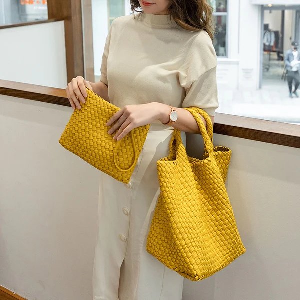 Elegante Geflochtene Handtasche mit Abnehmbarer Clutch