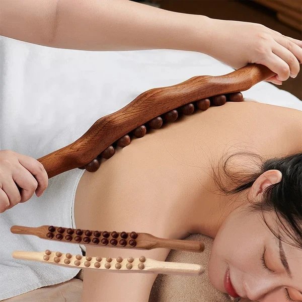 WoodRelax Gua Sha Massage Stick – 60 cm Massagetool aus natürlichem Holz für tiefe Muskelentspannung