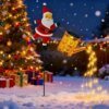 Solarbetriebene Weihnachtsbeleuchtung mit Weihnachtsmann und Laternen – Dekoration für Garten und Terrasse | Warmweiß und farbig, batterielos