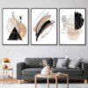 Abstraktes, schwarz-beiges Set aus 3 Aquarellformen, gerahmte Wandbilder